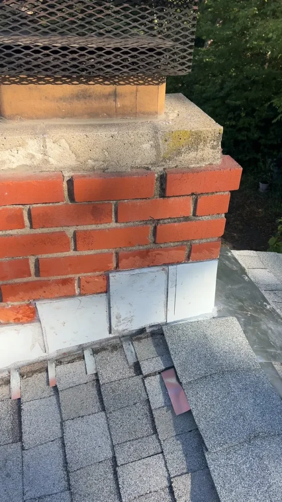 Close-up of the chimney flashing after the repair