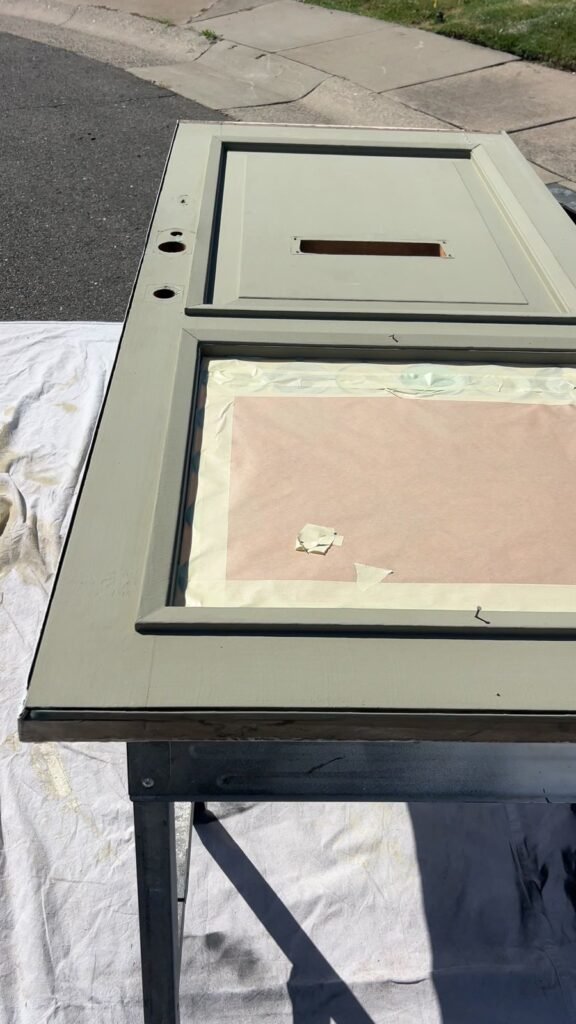 Wood door panels being prepared in the workshop